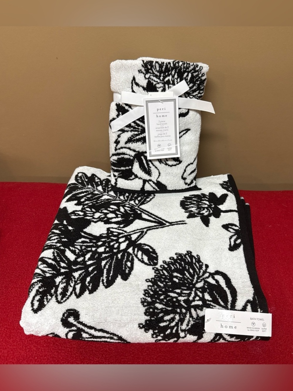 Peri Home 3 Pc Towels Set:1 Bath 2 Hand Towels Cotton Etched Botanical NWT